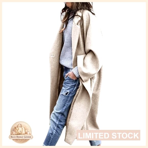 Oversized Wool Peacoat Notch Lapel Classic Chic Winter Coat Mid-Length